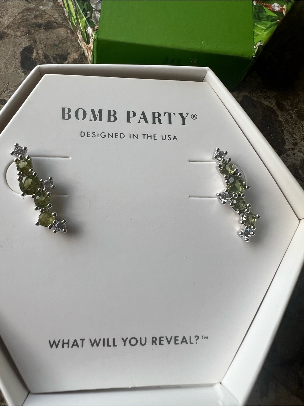 Bomb Party Olive Green Crystal Ear Climbers